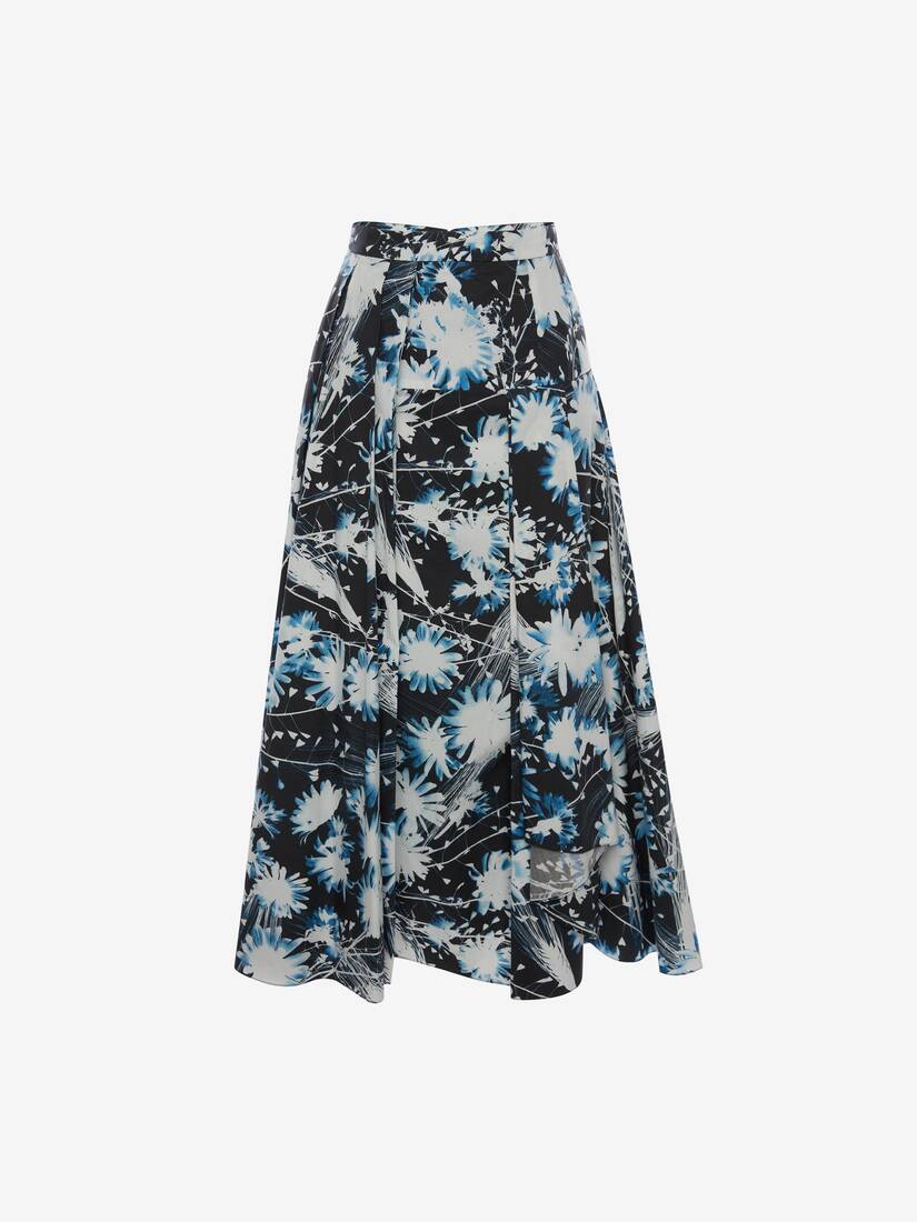 Faldas Alexander McQueen Solarized Floral Asymmetric Midi Mujer - Azules Azul Marino - Mexico 456-KT